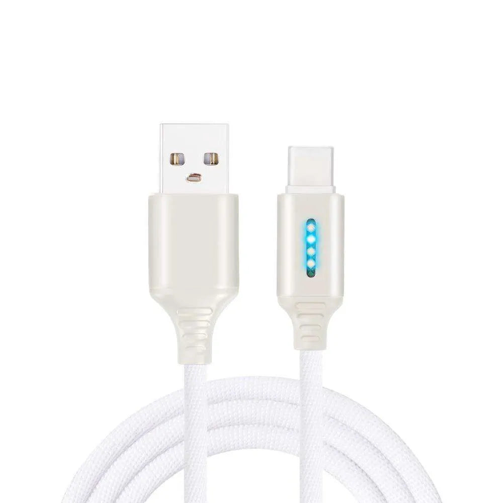 Black fabric weave USB fast charging cable with Android connector, 1 metre long.