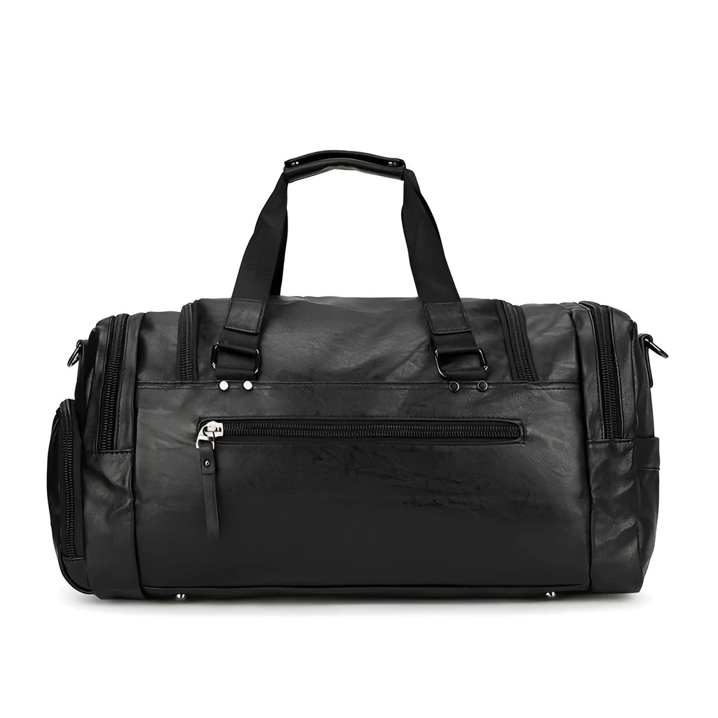 Black large capacity travel shoe bag with dimensions 52cm by 19cm by 27cm