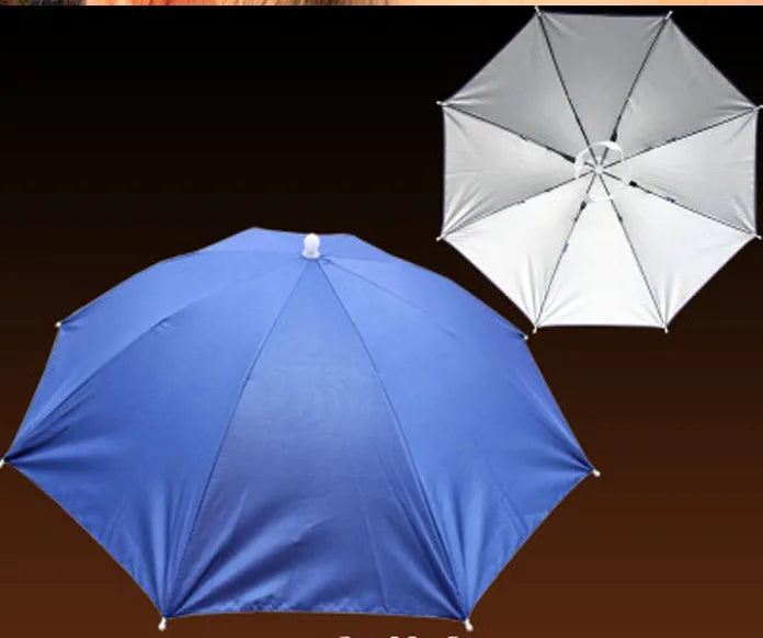 Folding handleless polyester fibre sun hat umbrella 55-65cm in outdoor fishing camp setting with silver layer option