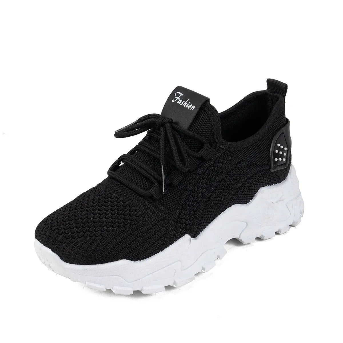 Women's Flyknit mesh sports casual shoes in multiple colours with flat heel and lace-up closure