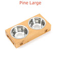 Solid wood pet dining table with stainless steel bowls in pine or bamboo finish