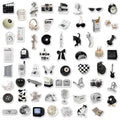 A pack of 61 black and white simple design waterproof PVC stickers for laptops and luggage.