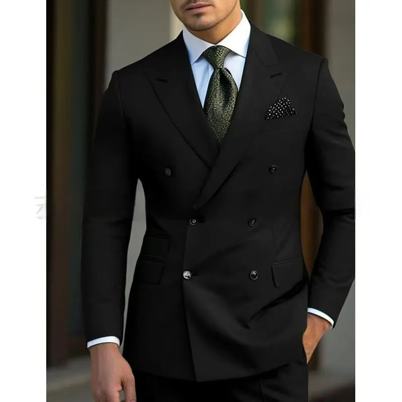 Men's light business suit set comprising a coat and trousers in a neutral colour