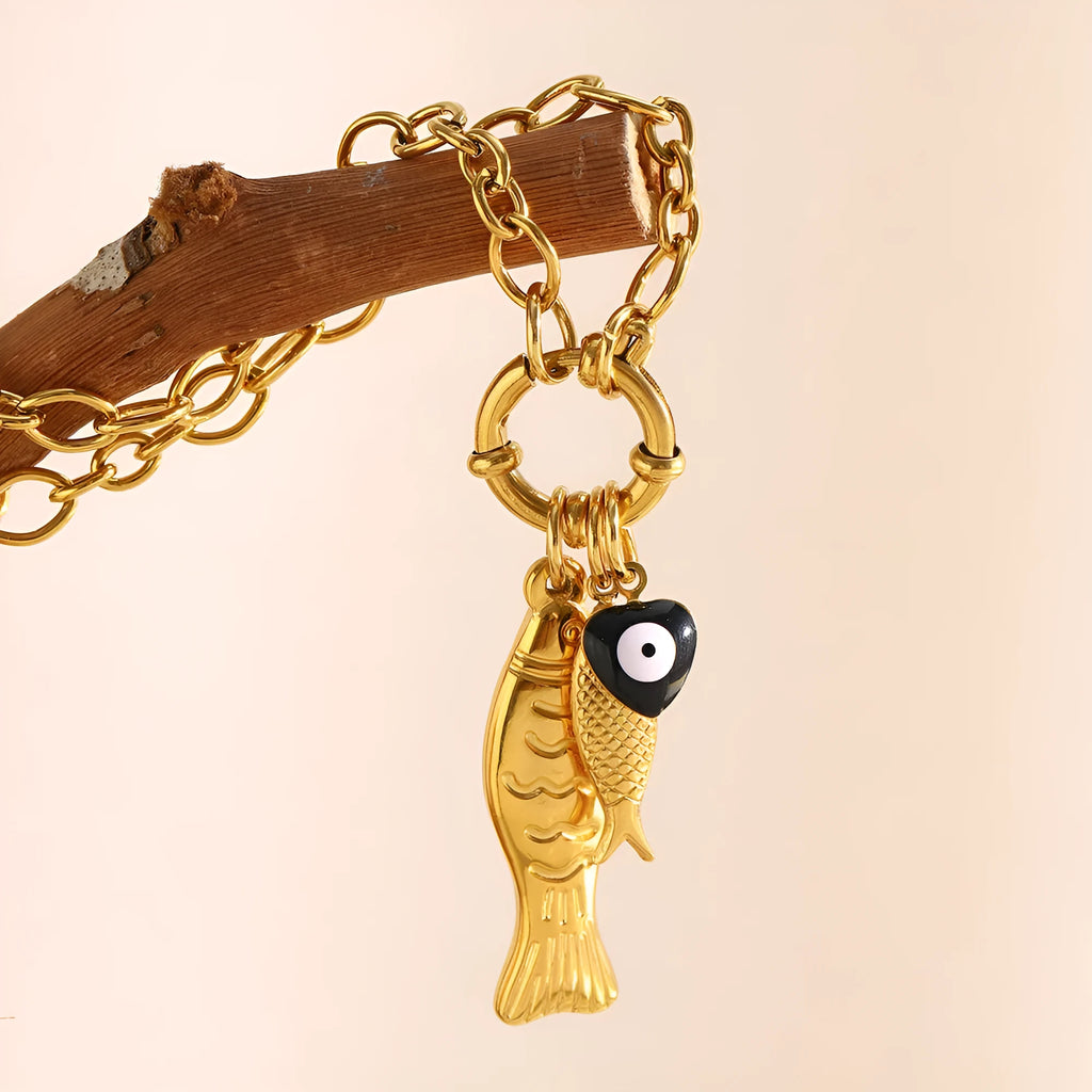 Stainless Steel Plated 18K Gold Necklace Little Fish Spring Fastener Animal O-Shaped Chain for Women Affordable Luxury Style Gold
