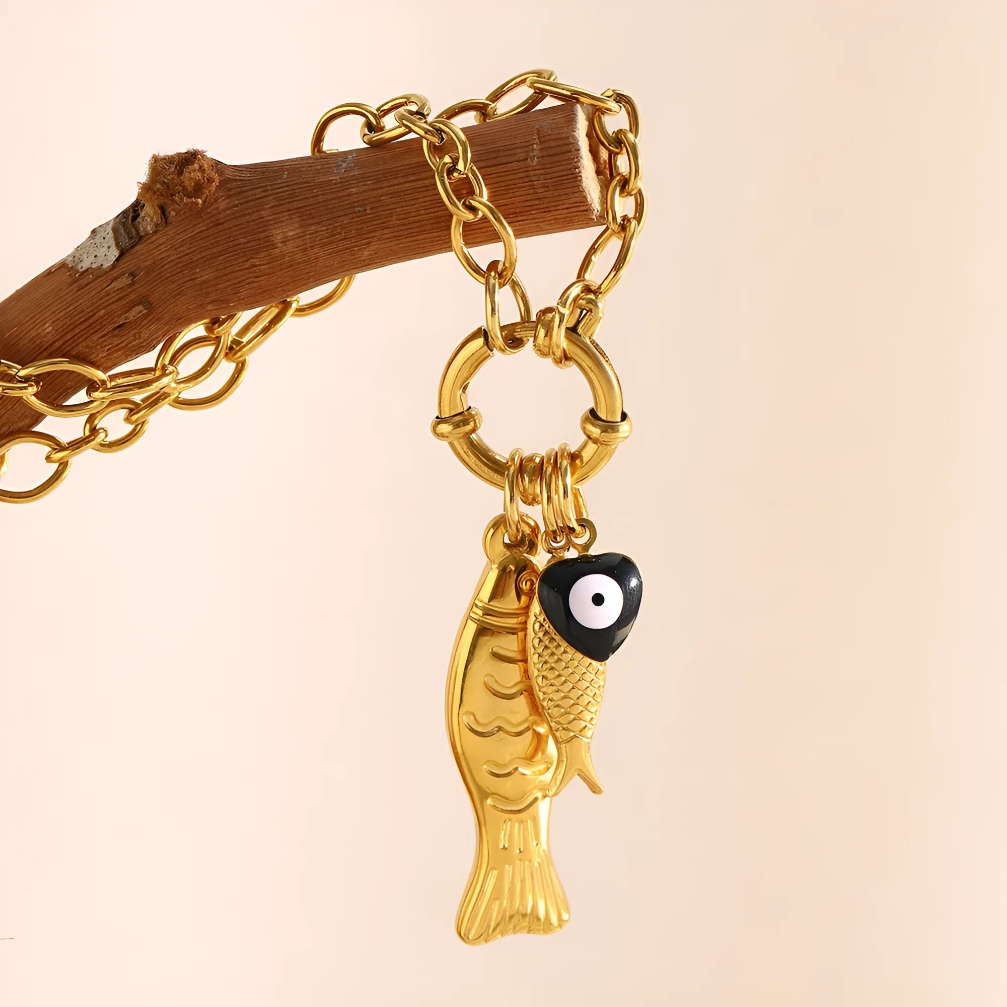 Stainless Steel Plated 18K Gold Necklace Little Fish Spring Fastener Animal O-Shaped Chain for Women Affordable Luxury Style Gold