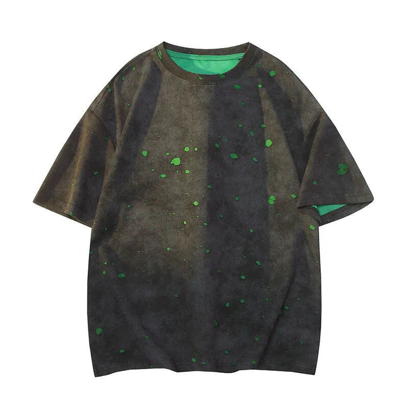 Men's loose fit ripped short sleeve T-shirt in khaki, dark green, or black and grey colours