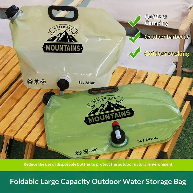 Outdoor water storage bag 8L in solid colour with waterproof fabric, portable for hiking and camping