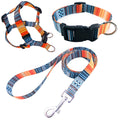 Printed polyester dog lead three-piece set with collar, chest harness and 120cm rope in multiple colour patterns