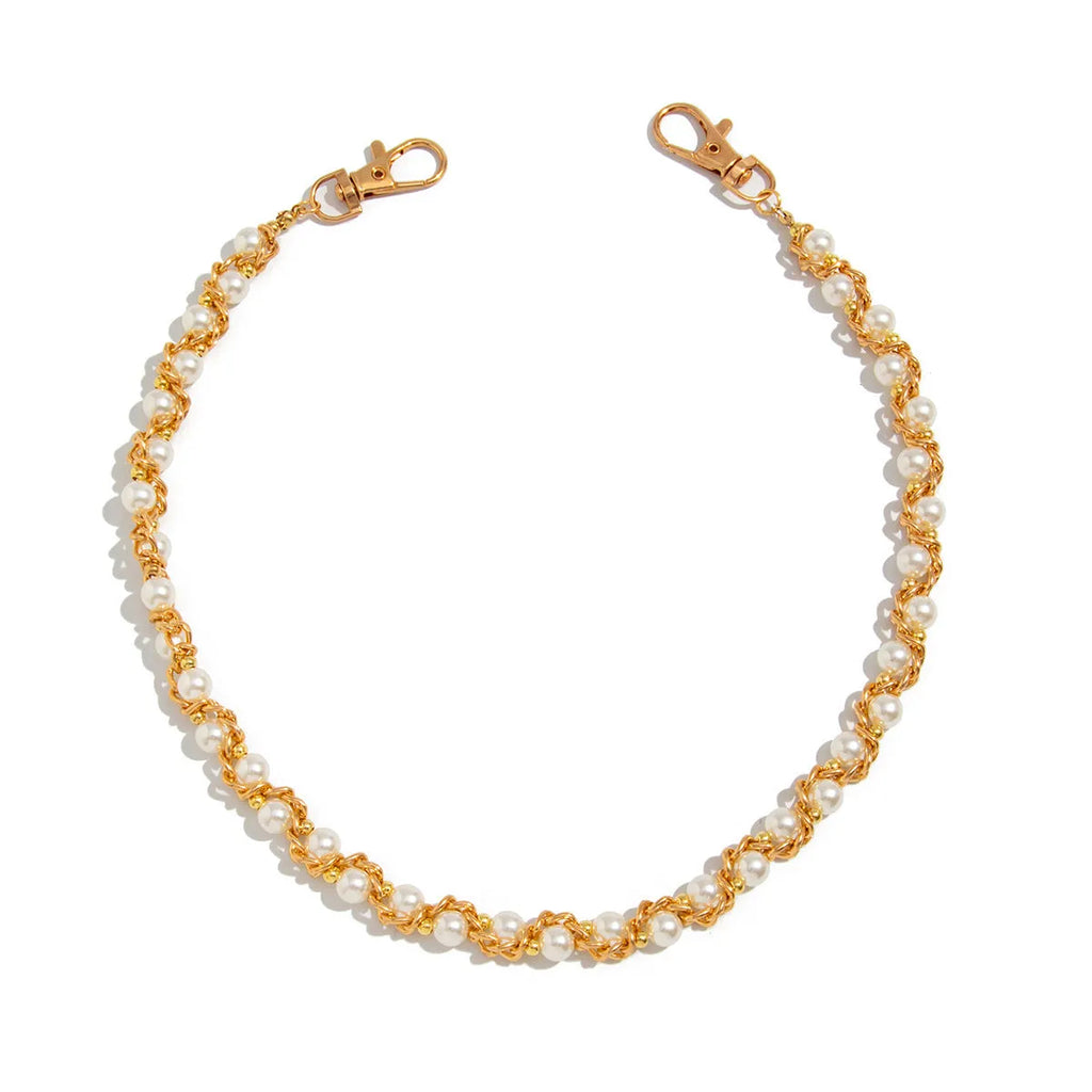 Men's imitation pearl waist chain in gold or white alloy with zipper detail and handmade hip hop style