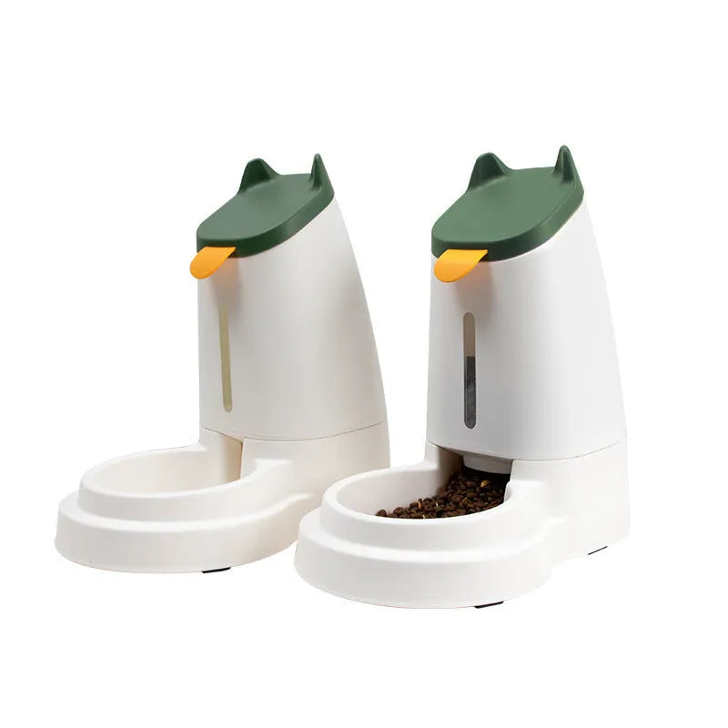 Automatic plastic large capacity pet feeder with water dispenser in grey black for home pet care