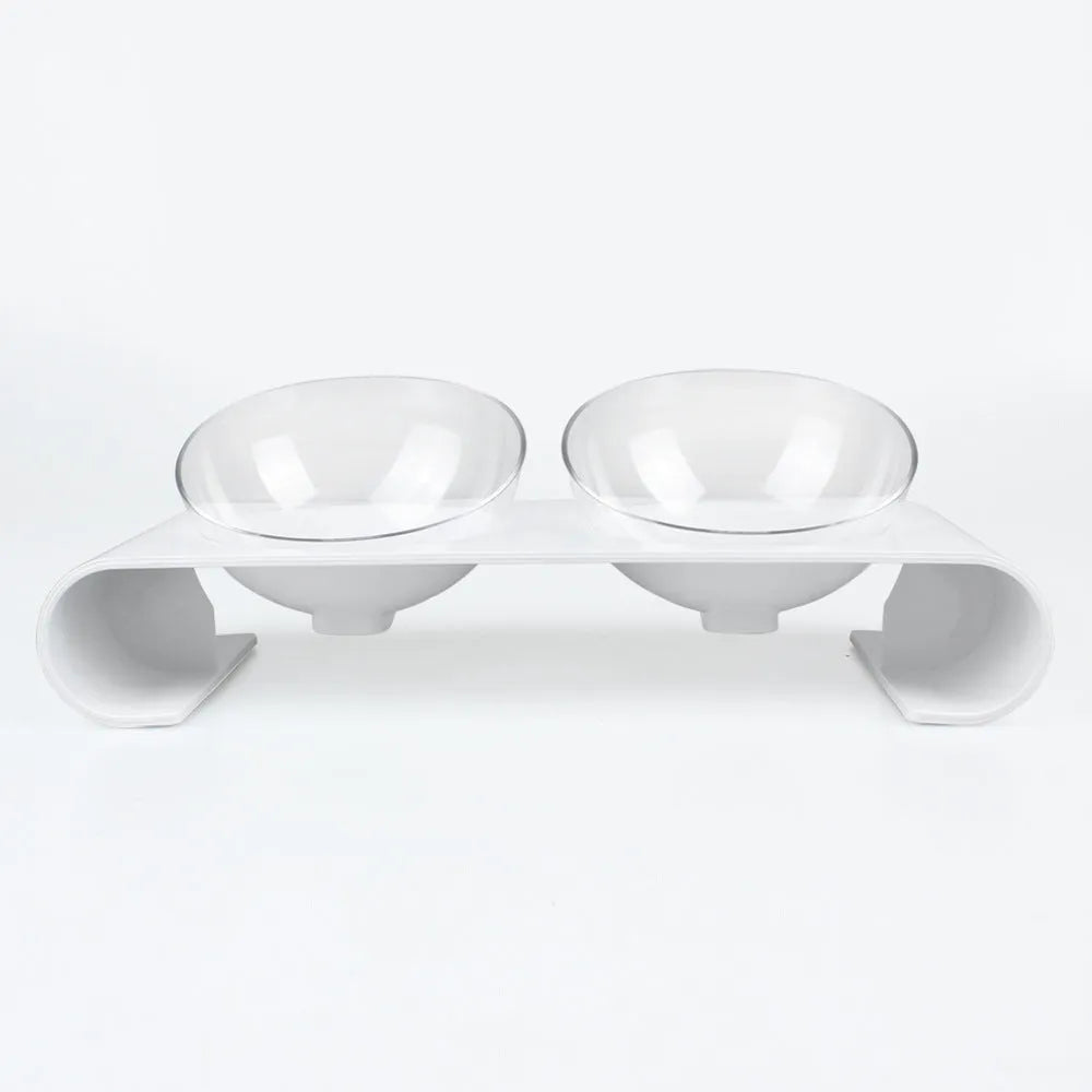 White plastic double bowl pet bowl for dogs and cats, model M760