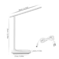 White plastic children's bedside lamp with touch dimming control and USB charging port.