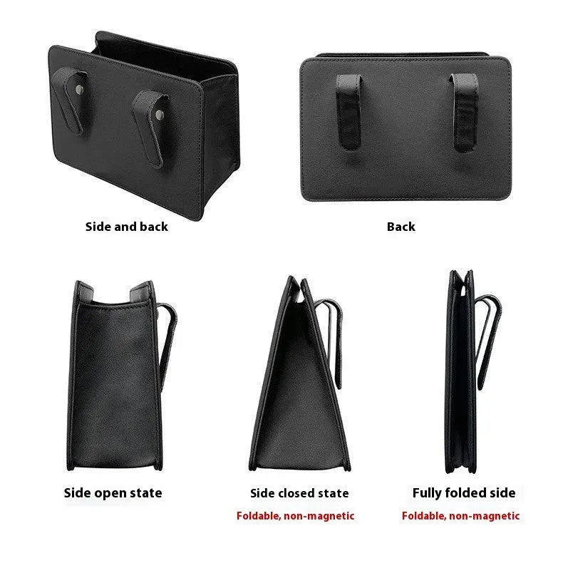 Leather car door container trash can in beige, showing compact size and hanging design for vehicle use