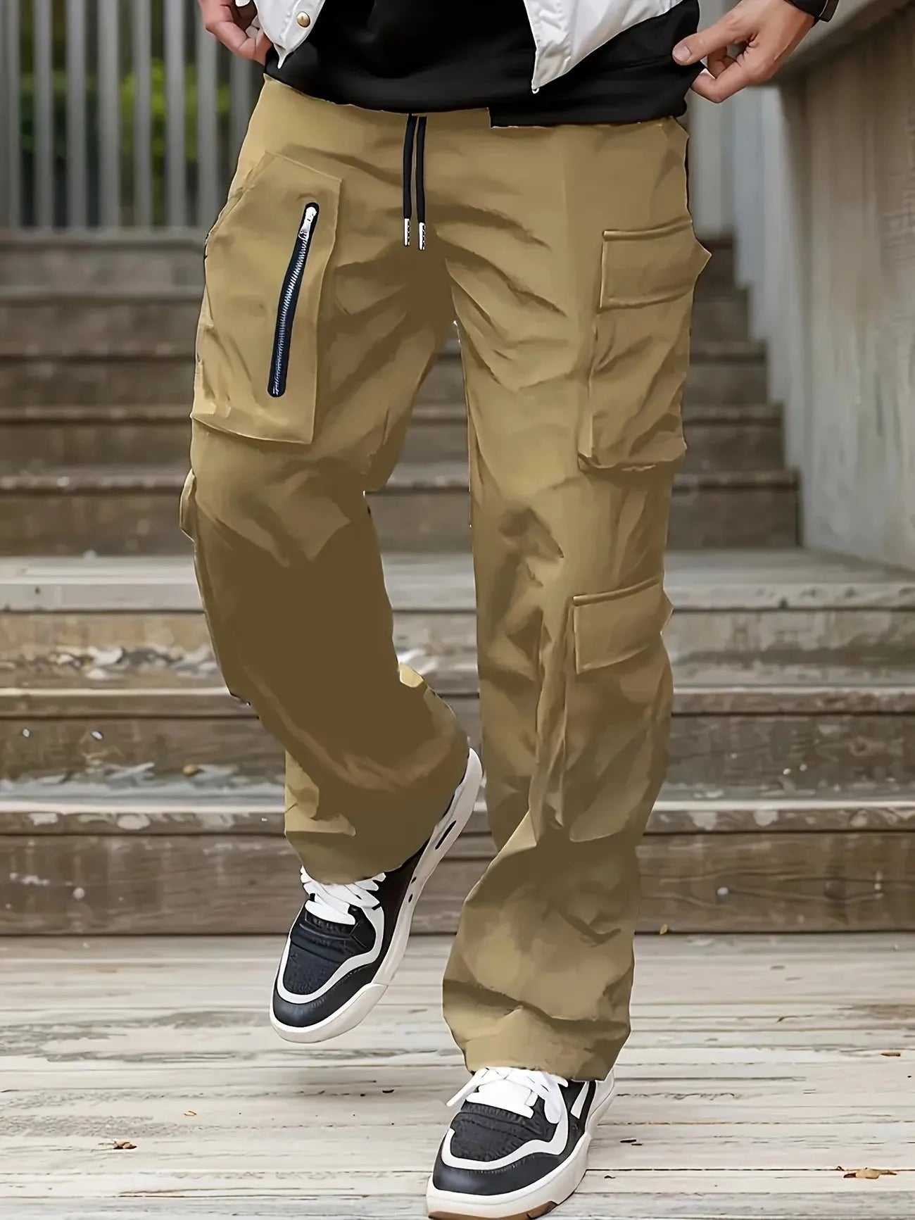 Spring autumn work pants youth slim-fit multi-pocket casual trousers in black