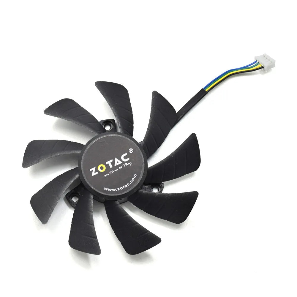 Black 85mm square graphics card cooling fan with a 4-pin connector.