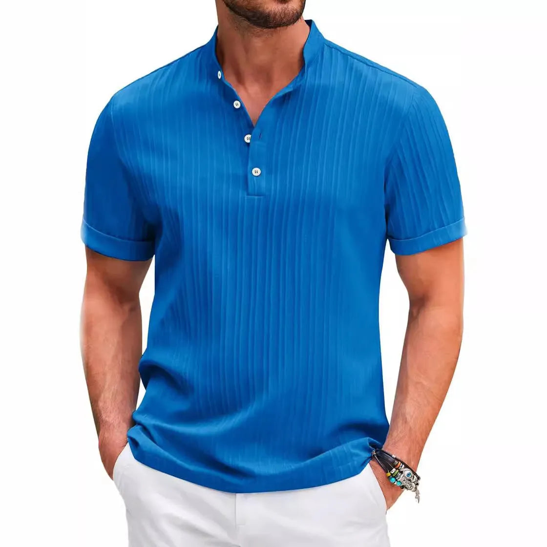 Men's summer polo shirt, short sleeve, stand collar, loose fit, available in five colours and sizes S to XXXL