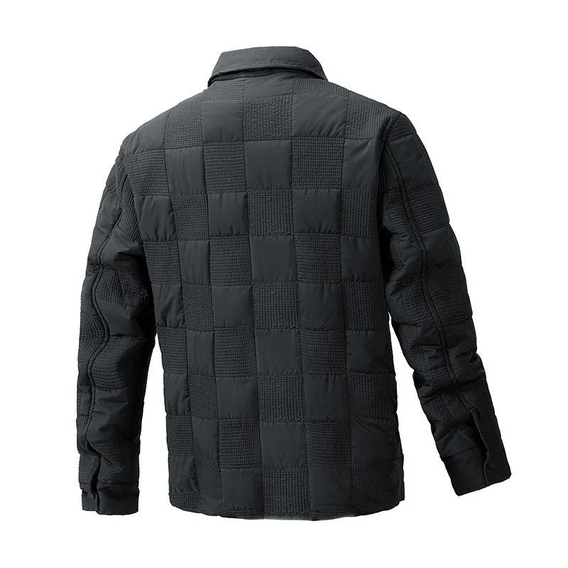 Men's quilted cotton jacket with polo collar and wool lining in chemical fibre blend fabric