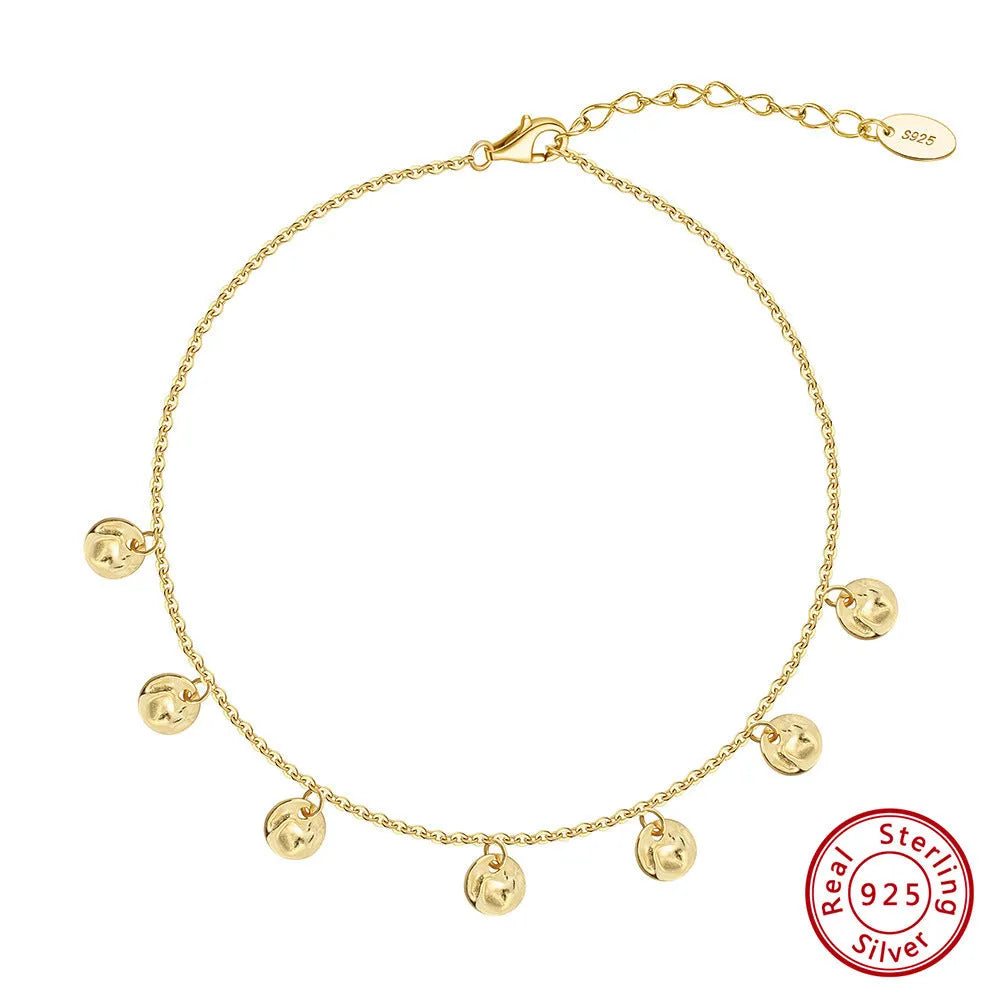 S925 sterling silver anklet with round geometry design and adjustable clasp in gold or platinum finish