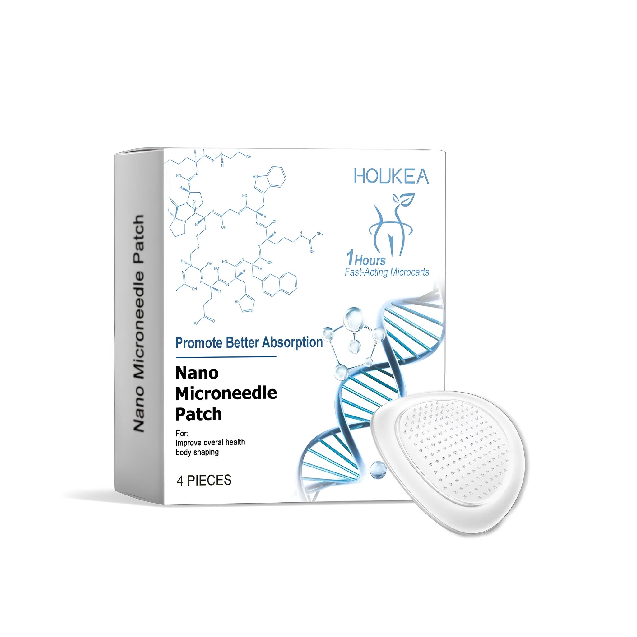 Four nano microneedle skin patches in a pack with botanical ingredients.