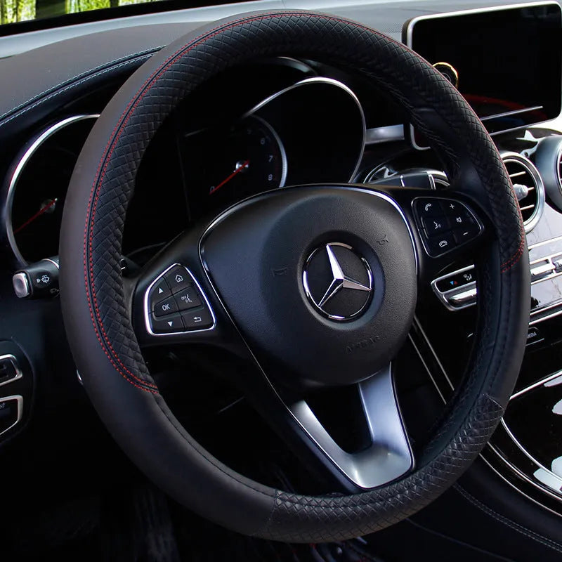 Multi-colour embossed fibre leather car steering wheel cover for 38cm diameter wheels