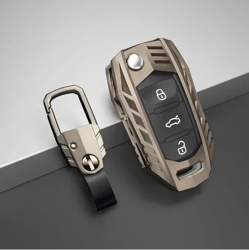 Metal mecha golf auto key shell protective cover in silver colour with buckle option