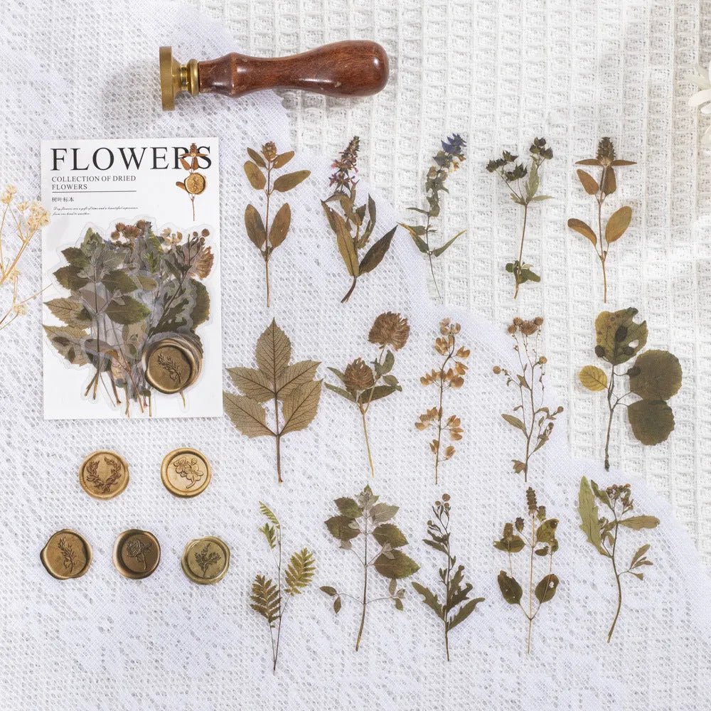 Dried flowers journal decoration sticker package with eight artistic themes on 70mm PET sheets