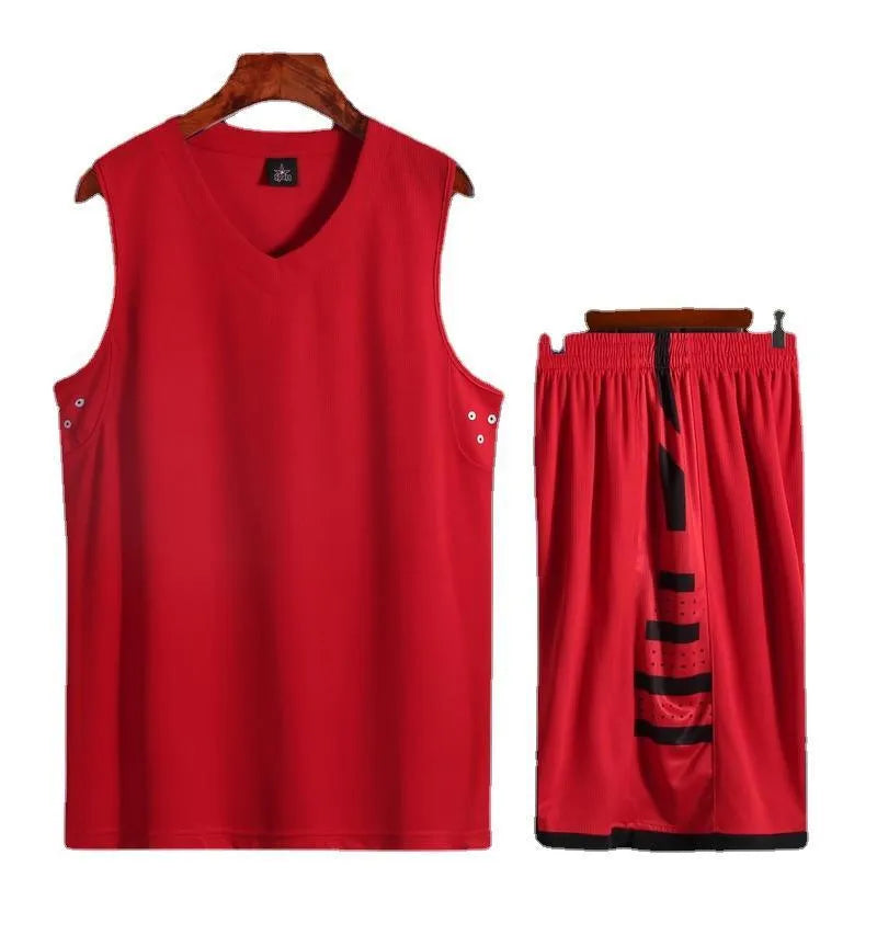 Student basketball training vest and pants set in white or black, made from polyester fibre blend.