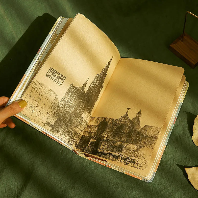 Kraft paper notebook with retro illustrations in A5 21x14cm format