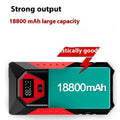 Red 12V car battery jump starter emergency power bank with battery clamps and cable
