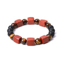 Handmade rectangular stone bracelet with colourful square amethyst and volcanic stone beads