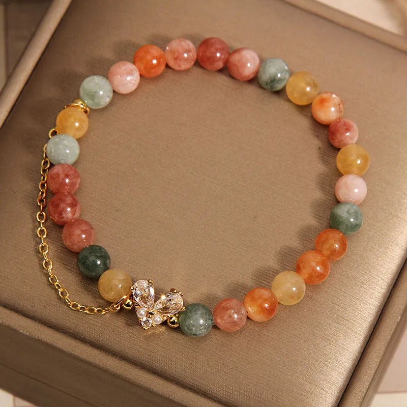 Women's cartoon style crystal bracelet with Fu Lu Shou charms made from V-shaped zircon