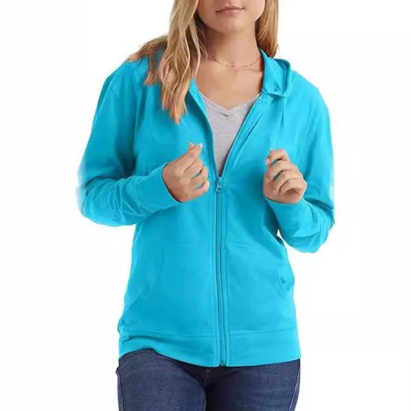 A loose-fit solid colour hoodie pullover with long sleeves shown in multiple colour options.
