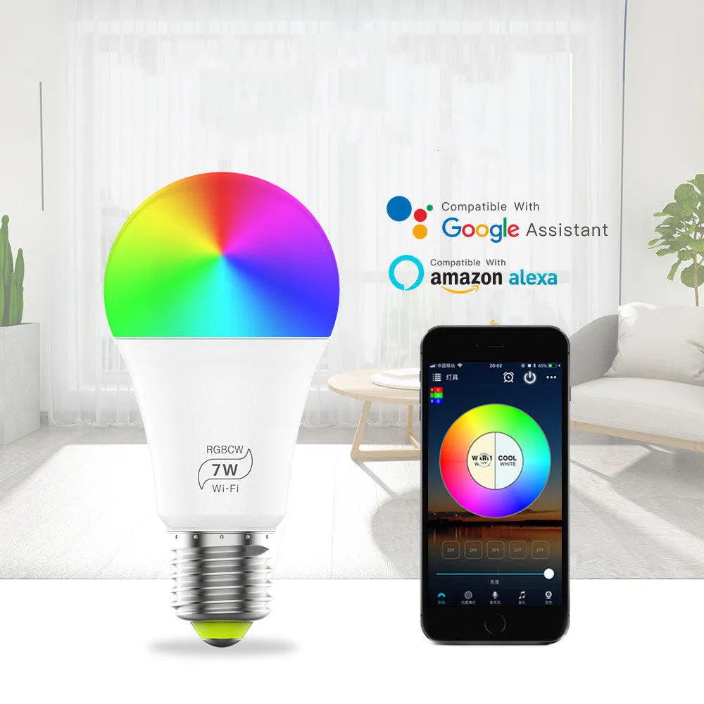 Smart WiFi LED light bulb with voice control for Alexa and Google Home