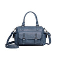 Vintage style messenger bag in PU leather, shown in a horizontal square shape with contrast stitching.