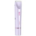 Women's cordless hair trimmer in pink, blue, and purple for dry and wet use