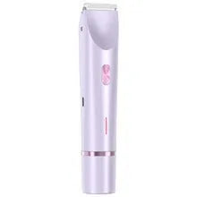 Women's cordless hair trimmer in pink, blue, and purple for dry and wet use