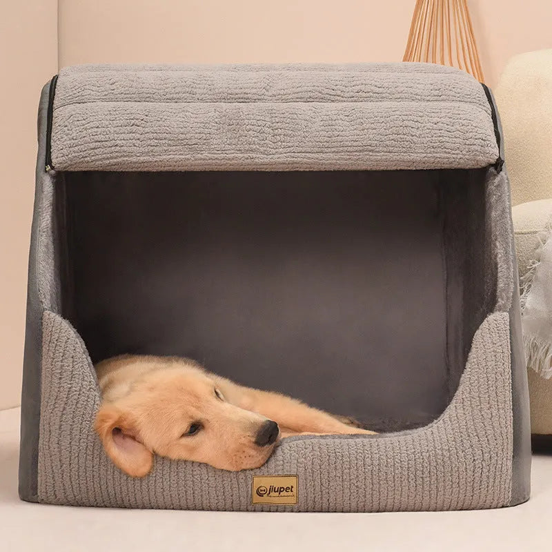 Classic gray washable dog bed with removable cover for medium to large dogs including golden retrievers