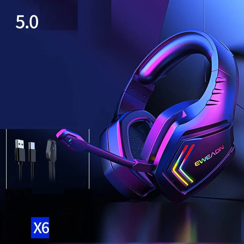Black RGB wireless Bluetooth headphones with noise reduction and over-ear design