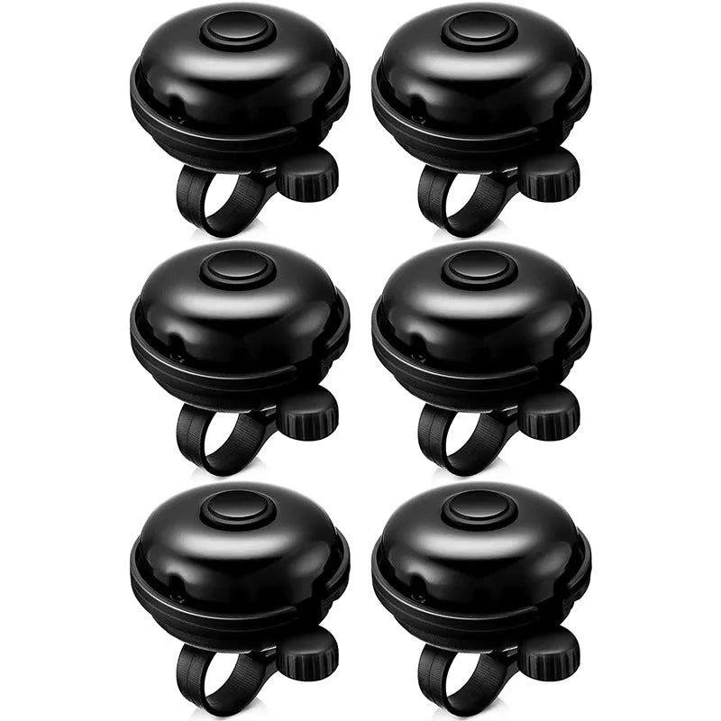 Black 58mm diameter bicycle bell with universal handlebar clamp fixture