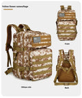 Large capacity waterproof travel backpack in camouflage oxford cloth, 56-75L, 48 x 31 x 31cm, army green and black options.
