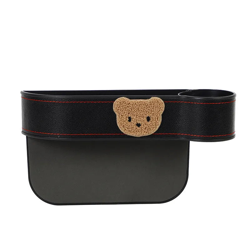 Leather car seat gap storage box with hanging design in a cartoon bear theme
