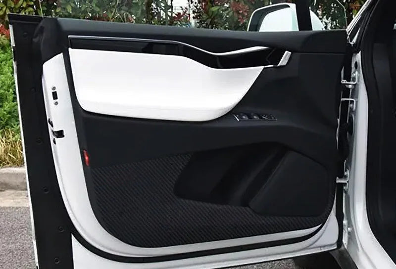 Carbon fibre protective film set for Tesla Model S door interior panels, 4-piece anti-scratch package