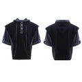 Heavy industry sports leisure suit set showing hooded polyester sweatshirt with three-dimensional stitching and matching trousers