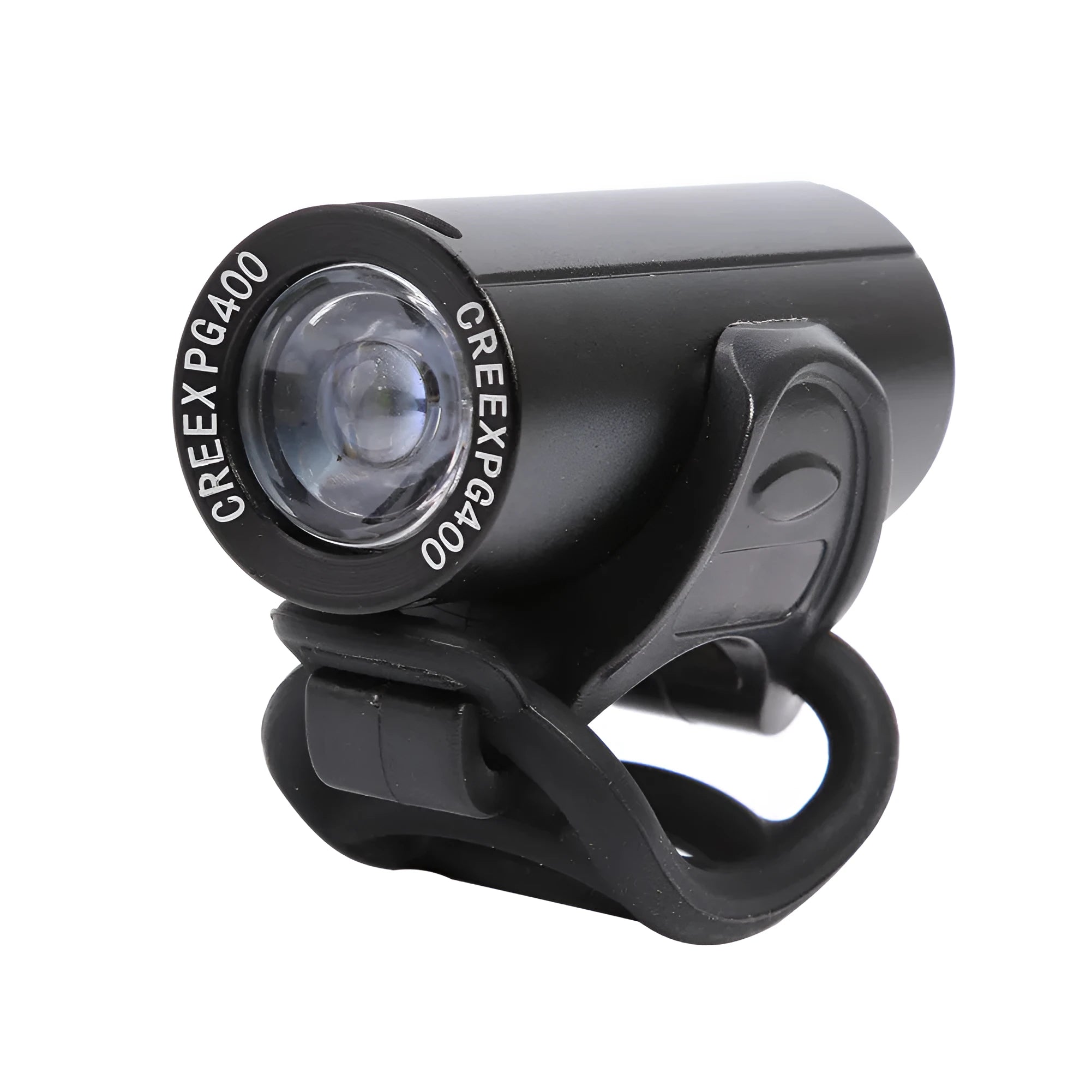 Black USB rechargeable bicycle front light with 350 lumens output.
