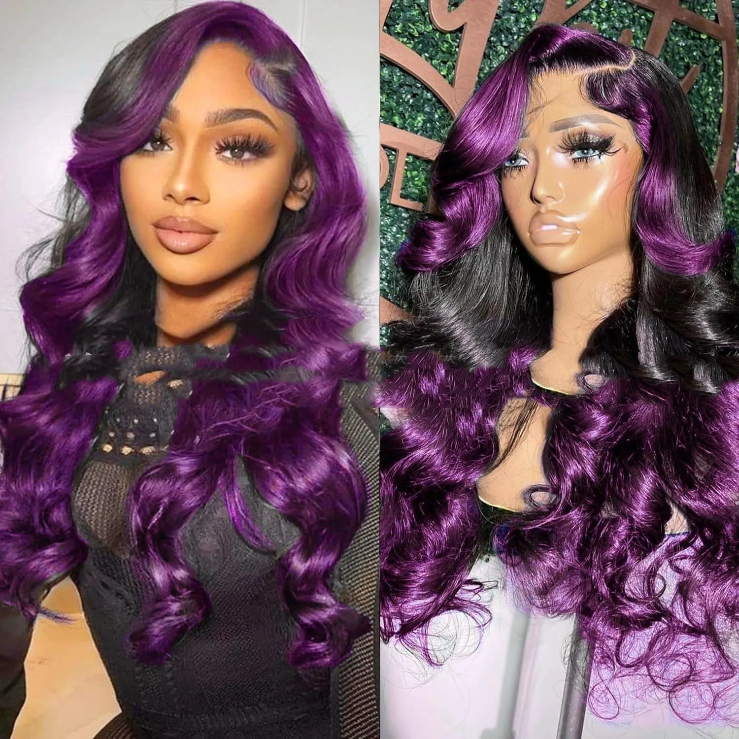Gradient purple human hair wig with 13x6 lace front and natural-looking hairline