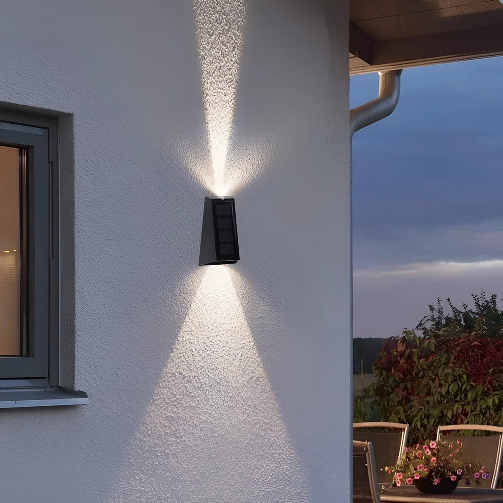Solar garden courtyard wall light with IP65 waterproof ABS housing and LED glow, monochromatic yellow colour option