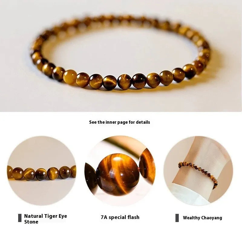 New Chinese style tigereye bracelet with geometric round beads showing 4mm 6mm 8mm size options
