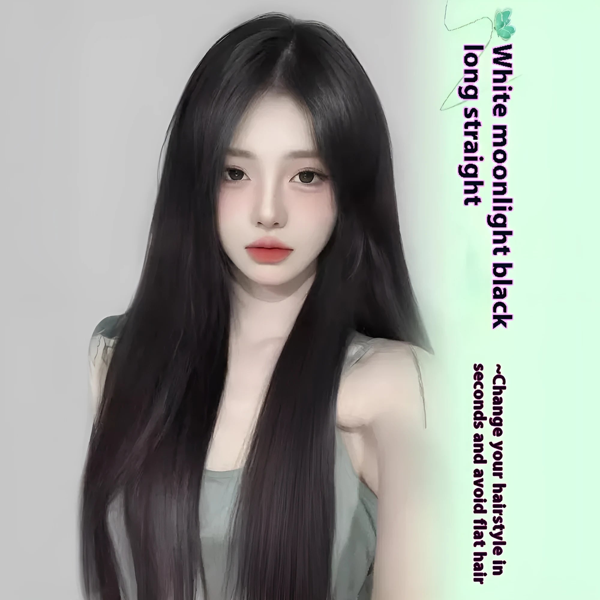 Female full-head wig with forehead lace construction in brown black colour with long straight styling