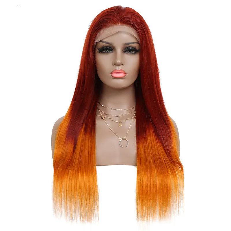 13x4 front lace real hair wig transparent lace straight medium long length ladies wig on mannequin head