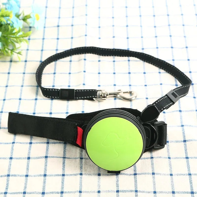 Explosion-proof automatic retractable dog leash extended to 3 metres, shown in vibrant orange colour.